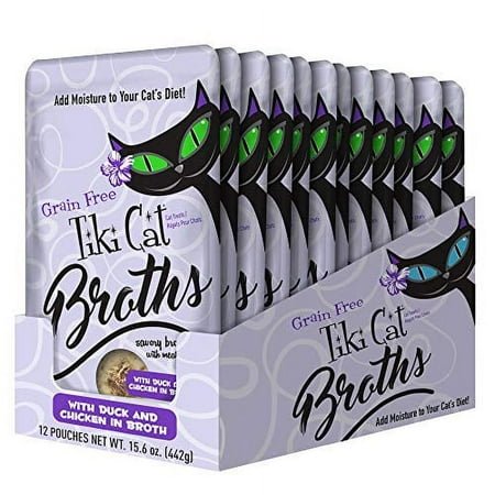 Tiki Cat Savory Broth, Grain Free Lickable Wet Food Treat Flavor Booster, Duck & Chicken, 12 Pack