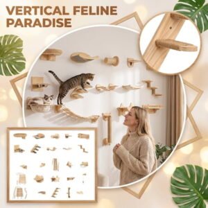 Wall-Mounted Wooden Cat Climbing Set, Cats Tree With Scratching Posts And Perches, Indoor Cat Ladder For Small Medium Cats, Real Wood Construction, 30x25x18cm