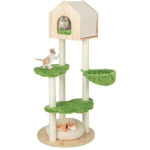 Gymax Wooden Cat Tree 55” Tall Cat Climbing Stand w/ Sisal Scratching Posts Green