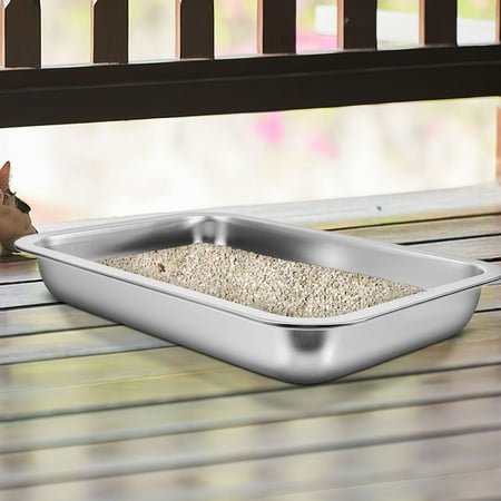 HEMOTON Stainless Steel Small Cat Litter Box Open Design Kitten Tray Pet Supply Accessory