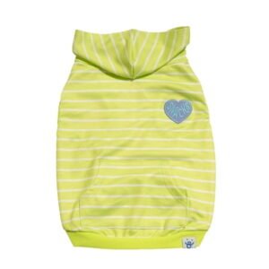 Oodles Green Love Snacks Striped Knit Bubble Hem Spring Dog Hoodie, Small
