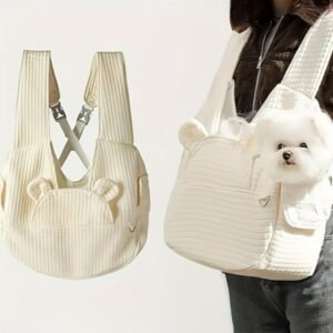 Chest-Front Pet Carrier Backpack for Small Dogs & Cats up to 12lbs, 16.14×14.96in with Insulated Warm Bed & Panoramic Transparent Window Beige