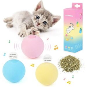 Cat Toy Ball – Interactive Cat Toys for Indoor Cats Refillable Catnip Toys for Cats Kitten Pet Cat Kicker Toys of Funny Lifelike Animal Chirping Sounds Bird Cricket Frog 3PCS B