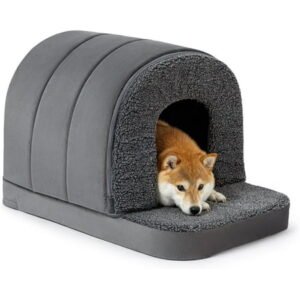 PELZIN Indoor Dog House – Orthopedic Dog Tent Bed w/Egg-Crate Foam – Pet Bed with Cover Cave – Waterproof Lining – Nonskid Bottom, Ideal for Medium Breeds & Fits 30-Inch Crate – 29″x18″
