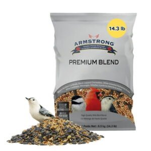Armstrong Wild Bird Food Premium Blend, 14.3 Pounds – with White Millet, Black Oil Sunflower, Wheat, Peanuts, Striped Sunflower and Safflower for Northern Cardinals, Black-Capped Chickadees and More