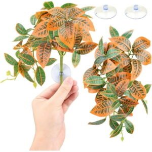 Reptile Plants, Artificial Hanging Plants with Suction Cups, Habitat Decor Plastic Vines for Bearded Dragons Lizards Snake Geckos Frogs -Gold