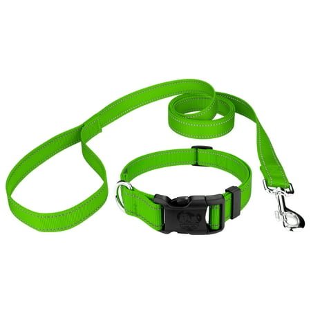 Country Brook Petz® Deluxe Hot Green Reflective Nylon Dog Collar & Leash – Small