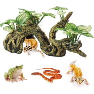 1-Pack: Resin Branch for Reptile Terrariums — Crested Gecko Climbing Branch (Includes Hiding Cave). Habitat Decor Accessory Suitable for Bearded Dragons, Lizards, Snakes, Geckos, Spiders, and Frogs.