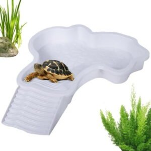 Bfogop Large Reptile Bathing Pool 11*13in Reptile Feeding Dish Water Bowl with Ramp Aquarium Ornament for Gecko, Snake, Turtle, Bearded Dragon, Lizard Bath Decoration Accessories Bath Tub