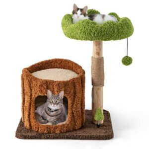 Yardi Yarda Multifunctional Cat Tree Tower w/Scratching Posts & Top Perch, Corner Cat Tree, Cat Climbing Tower, Cat Towers for Indoor Cats-Brown