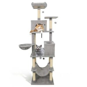 Yardi Yarda 80″ Tall Cat Tree w/2 Large Condos & Dangling Toys, Corner Cat Tree, Cat Climbing Tower, Cat Towers for Indoor Cats-Light Gray