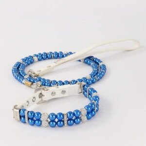 Mictong pet collar and leash set, durable and attractive plastic collar and leash set, artificial pearl collar and leash set, practical collar and leash set, 1 piece, S size, blue