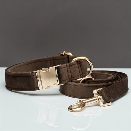 Velvet Dog Collar & Leash Set with Bow – Personalized Luxury Matching Set, Adjustable Soft Collar for Small Medium Dogs