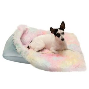 FurHaven | Convertible Self-Warming Cuddle Pet Mat & Bed for Dogs & Cats, Rainbow, Large