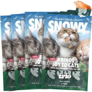 Glad Tidings Snowy’s Lickable Seafood Wet Cat Treats, Topper with Vitamin E & Taurine, Tuna & Seafood, 16 Count, 1.7 Ounces ⏤ Trio