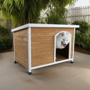 Demi Bonn 45″ Wood Dog Houses for Medium Dogs, Outdoor Weatherproof Dog Kennel with An Open Roof, Elevated Floor, Yellow