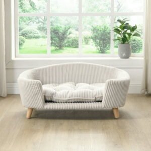 Christopher Knight Home Small Dog Bed with Corduroy Cushion & Solid Wood Legs, 30″ x 22″, Beige