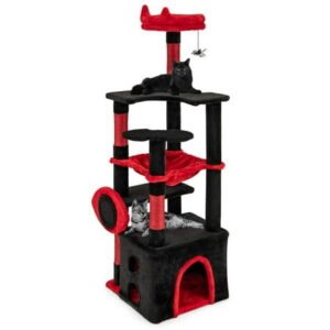 Yardi Yarda Gothic Cat Tree w/Plush Perch & Spider Dangling Toy, Corner Cat Tree, Cat Climbing Tower, Cat Towers for Indoor Cats-Black & Red