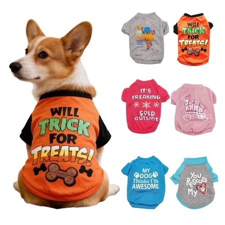 GASTROPOD 6Pcs Dog Shirt,Cotton Crew Neck Dog Clothes for Small Dogs,Soft Comfortable Dog Outfit,Dog Costume for Pet Apparel,S