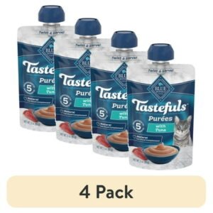 (4 pack) Blue Buffalo Tastefuls Adult Cat Natural Purées, Tuna 3-oz Resealable Twist Cap Pouch