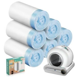 80 Count Cat Litter Bags for Automatic Litter Box Self Cleaning, Replacement Extra Large Cat Litter Liners, 4 Rolls Drawstring Waste Bags for Robot, 18 x 18 Inches