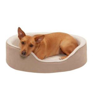 FurHaven Pet Products Faux Sheepskin & Suede Oval Pet Bed for Dogs & Cats – Clay, Large