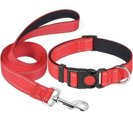 KYAIGUO Dog Collar and Leash Set Reflective Dog Collar Adjustable Nylon Collars for Small Medium Large Dogs(Red)