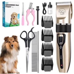 Pet Grooming Kit, Dog Clippers, Professional Quiet Electric Hair Trimmers for Pets，Cordless,Low Noise Shaver for Small and Large Dogs Cats