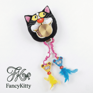 FancyKitty Interactive Retractable Teaser Cat Toy with 1 x Hanging Cat Toy, Black Cartoon Animal, Animal