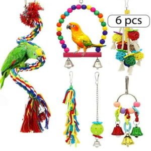 CHBORLESS Bird Parakeet Toy for Swing Hanging Standing Chewing Hammock Bell Toy,6 Pack (Set3)