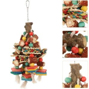 OUNONA Wooden Bird Toy for Large Parrots and Macaws with Multicolored Blocks for Pet Use