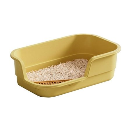 Extra Large Cat Litter Box (ABS Material), Low Entry Senior Litter Pen for Geriatric Kitty Big Cats, Jumbo Pet Safe Litter Boxes Tray for Indoor Pets Potty (Yellow, 16.57″ L x 11.02″ W)