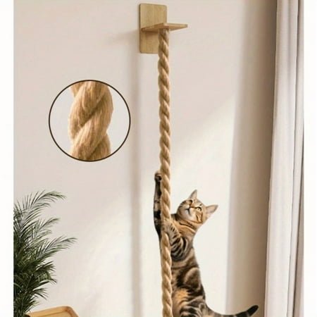 Wall Mounted Cat Climbing Frame, Premium Pine Cat Tree Tower With 0.8 x 59.1 Inch Climbing Rope, Wall Mounted Cat Steps With Sisal Rope, Space Saving Cat Wall Furniture For Indoor Cat Playground
