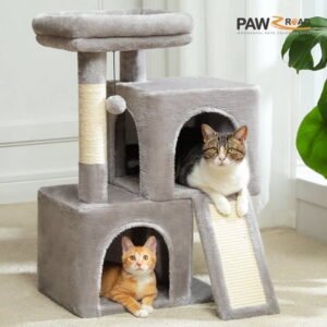 PAWZ Road 30″ Cat Tree Condo with Sisal Scratching Post Tower Ramp for Indoor Cats, Gray
