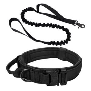 Dog Collar and Leash Set Heavy Duty Military Dog Collar with Handle and Metal Buckle for Medium and Large Dogs (Black, L)