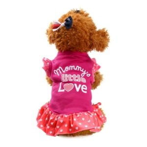 YUEHAO Summer Cute Pet Puppy Small Dog Cat Pet Dress Apparel Clothes Fly Sleeve Dress Mommy’s Little Love Pet Hot Pink