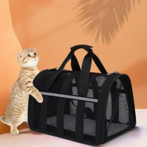 Soft Sided Cat Dog Carrier 13.3×9.4×9.4 Inch Foldable Travel Bag for Small Medium Pets up to 15lb Breathable Mesh Handles Shoulder Strap Portable Secure Puppy Outgoing Tote Airline Approved