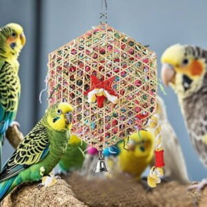 Natural Wood Hanging Bird Foraging Toy – Chew & Shred Activity Toy for Budgies, Cockatiels, and Small Birds, Non-Toxic Safe Materials