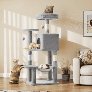 MAYEERTY 44-inch Cat Tree Tower Multi-Cat Climbing Natural Sisal Scratching Posts Extended Platform Hammock