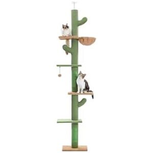 Cat Tree Cactus Tower, 95-108 Inch Adjustable Floor to Ceiling Cat Climbing Tower, 5 Level Cat Tree with Hammock & Scratching Posts for Indoor Cats