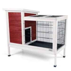 Dog Pens Two-Tier Wooden Indoor/Outdoor Rabbit Cage for Small Animals with Runway and Leak-Proof Plastic Tray,Red,Cat Pens