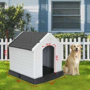 SONGMY 32” Pet Dog House, Gray Durable Waterproof All-Weather Outdoor Dog Shelter with Air Vents, Animal House for Medium Dogs