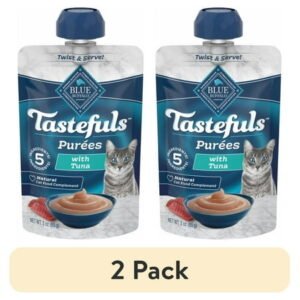 (2 pack) Blue Buffalo Tastefuls Adult Cat Natural Purées, Tuna 3-oz Resealable Twist Cap Pouch