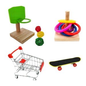 Bird Training Toys Parrot Toy Parakeet Cockatiels Skateboard Stacking Rings Basketball Shopping Cart Tabletop for Cockatiel Budgie Lovebird