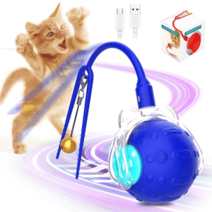 Cat Toys Ball, Interactive Agile Moving Pet Toys, 3 Modes with Silicone Tail Motion Activated and Bird Calls, Automatic Kitten and Dog Pets Toy -Blue