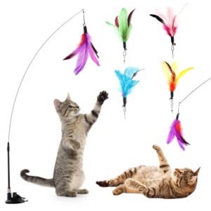 Cat Wand Toy Funny Suction Cup Kitten Teaser Wand Cat Teasing Stick with Refills