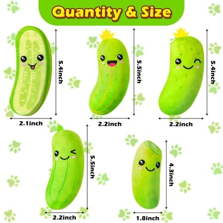 2ooya 5-Piece Catnip Cat Toy Set, Pickle Shape Plush Interactive