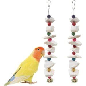 Triani 2Pcs Bird Toys with Cuttlebone, Parakeet Toys Natural Calcium Cuddle Bone Sharp Beaks Cage Toy for Cockatiels and Parakeets for Engaging Playtime