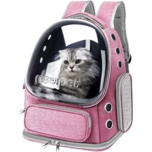 TJOUL Cat Backpack Carrier, Breathable Cat Bubble Backpack Upgrade Large Space Cat Carrier for Kitty Small Dog, Foldable Airline Approved Cats Backpack, Enlarge Transparent PetTravel Backpack (Pink)