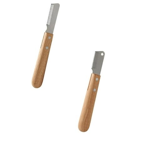 Dog Grooming Stripping Knife 2Pcs Set – Professional Pet Hair Removal Tool with Wood Handle, Multifunction Undercoat Brush for Cats and Dogs, Floating Hair Remover and Dematting Comb